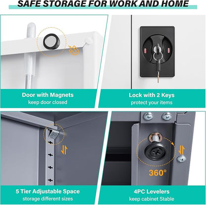 SISESOL Storage Cabinet with Doors and Shelves,71" Metal Storage Cabinet with Lock Door Adjustable Shelf, Steel Lockers for Office, Home,School,Kitchen,Garage Tool Utility Cabinet