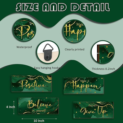 FENCORDAR 4 Piece Green and Gold Wall Decor Set Motivational Wall Decor Inspirational Wooden Signs for Bedroom Bathroom Women’s Office Abstract Elegant Art for Home or Office Decoration 10X4 Inches