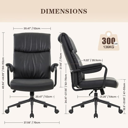 IWMH Home Office Desk Chair, Comfy Ergonomic Mid Century Modern Faux Leather Fabric Office Chair with Lumbar Support, Adjustable Height High-Back Swivel Computer Chairs, (Black)