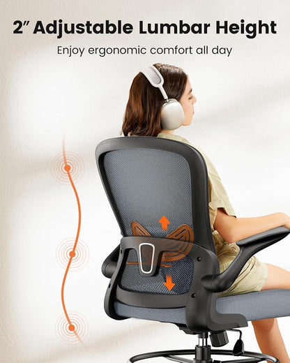 ErGear Drafting Chair,Tall Office Chair with Flip-Up Armrests, High Desk Chair Adjustable Height and Adjustable Footrest Ring, Ergonomic Standing Desk Chair with Lumbar Support, Blue