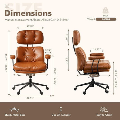 Faux Leather Executive Office Chair - Big and Tall Ergonomic Home Office Chair,Computer Desk Chair with Lumbar Support,Adjustable Task Chair Swivel Rolling PC Chair with Wheels,PU,Brown