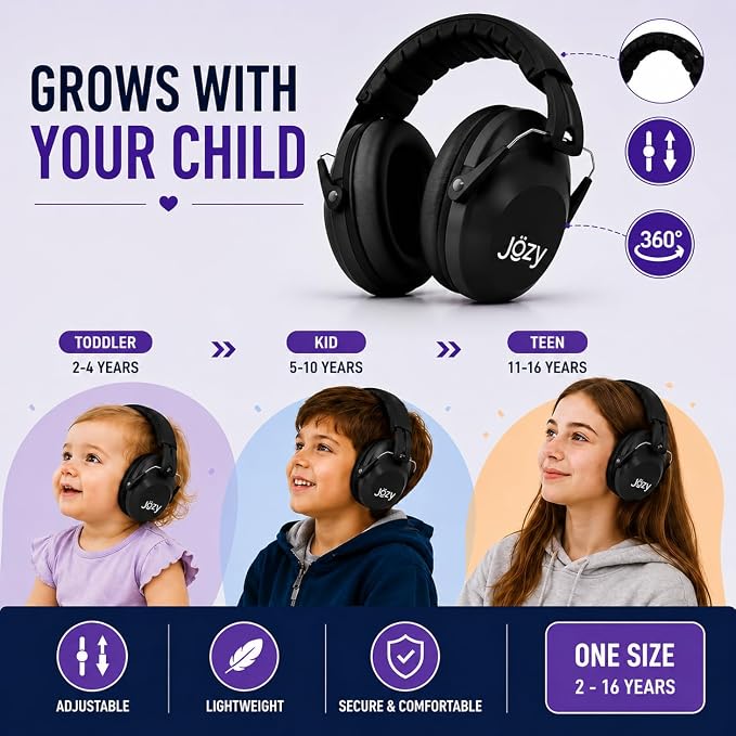 Jozy Noise Canceling Headphones for Kids, SNR 26dB Ear Protection for Autism, Sound Proof Sensory Muffs for Hearing, Concerts