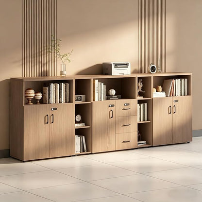 File Cabinet with Password Lock, Wood Lateral Filing Cabinet for Letter/A4 Files, 3 Drawer with Door, Printer Stand with Open Shelves for Home Office