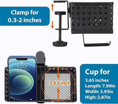 Desk cup holder, Clip on Cup Hook, Pen Holder Clamp Desk Organizer Pencil Holder Phone Holder Desk Storage for Office School Home (Black)