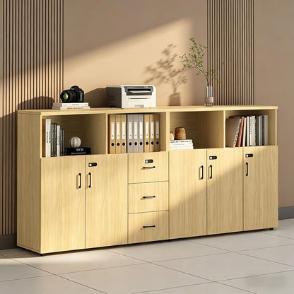 File Cabinet with Password Lock, Wood Lateral Filing Cabinet for Letter/A4 Files, 3 Drawer with Door, Printer Stand with Open Shelves for Home Office