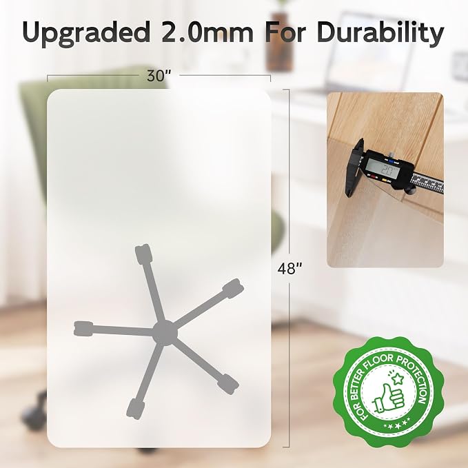 Office Chair Mat, 30" x 48" Clear Computer/Desk Chair Mat for Hardwood Floor, Thicker, Easy Glide, Non-Slip, Protects Hard Surfaces from Scratches, Ideal for Home or Office