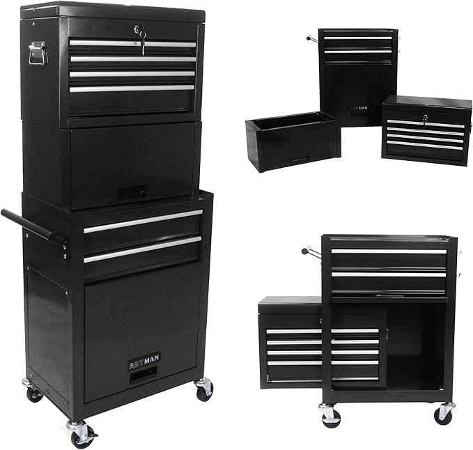 RYH 6 Drawers Rolling Tool Chest & Tool Box on Wheels | Heavy Duty Metal Cart with Ball Bearing Drawers | Fits US General Tool Box for Garage Storage (Black, 6 Drawers 3 in 1/51.99" H × 20.87" W)