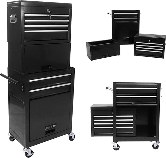 RYH 6 Drawers Rolling Tool Chest & Tool Box on Wheels | Heavy Duty Metal Cart with Ball Bearing Drawers | Fits US General Tool Box for Garage Storage (Black, 6 Drawers 3 in 1/51.99" H × 20.87" W)