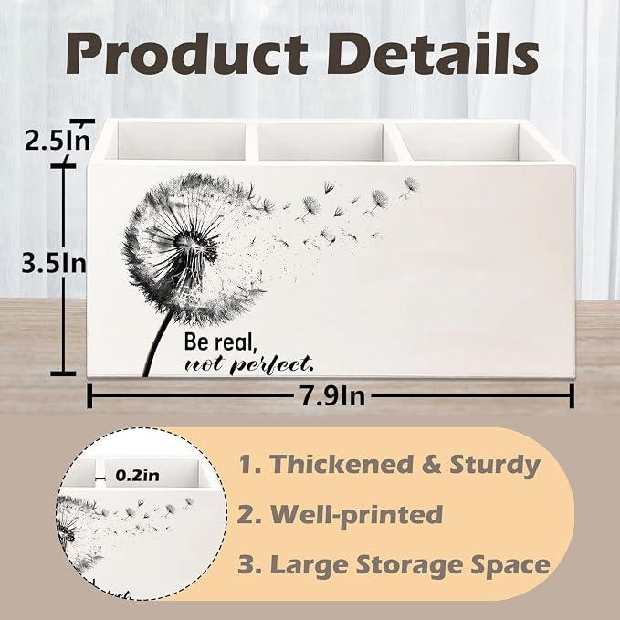 Dandelion Motivational Decorative Pencil Holder for Desk, Be Real Not Perfect Wooden Pen Pencil Holder, Motivational Gifts for Women Men, Motivation Decor for Home Room Office