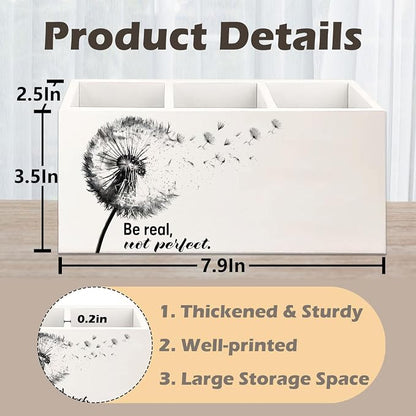 Dandelion Motivational Decorative Pencil Holder for Desk, Be Real Not Perfect Wooden Pen Pencil Holder, Motivational Gifts for Women Men, Motivation Decor for Home Room Office