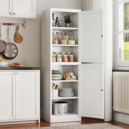pozdeg 67" Metal Storage Cabinet with Lock, Tall Narrow Office File Cabinets with 2 Doors & 4 Adjustable Shelves, Metal Steel Locker for Home, School, Office, Garage or Gym (White)