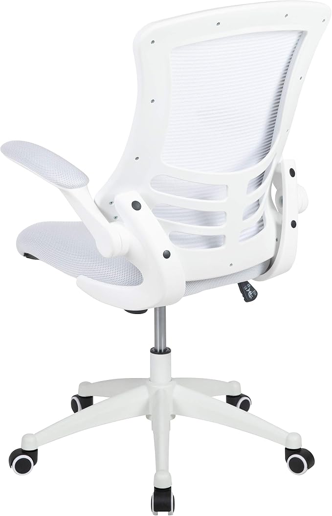 Flash Furniture Kelista Mid-Back Swivel Office Chair with Adjustable Lumbar Support and Seat Height, Ergonomic Mesh Desk Chair with Flip-Up Armrests, White