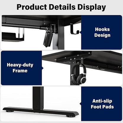 63 x 55 inch L-Shaped Standing Desk, Corner Computer Desk, Electric Standing Desk Adjustable Height, Sit to Stand Ergonomic Workstation for Home Office, Black