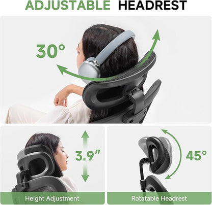 GTPLAYER Office Chair, Home Ergonomic Desk Chair with High Back Mesh, Mesh Office Computer Desk Chairs with Adjustable Lumbar Support, Rolling Work Swivel Task Chairs with 3D Armrests and Headrest