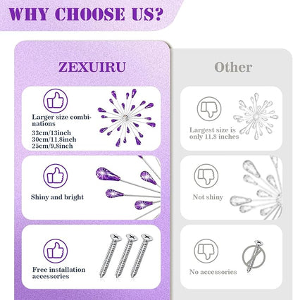 ZEXUIRU 4 Set Silver Starburst Wall Art for Home Decor Metal Bling Crystal Rhinestones Sunburst Wall Decor Sparkling Rhinestone Art Accent -Purple 13in/11.8in/9.8in/9.8in