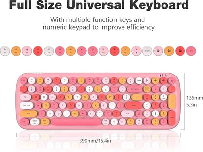 MOFII Wireless Bluetooth Keyboard for Laptop & Android, Connect up to 3 Devices Simultaneously, Portable 100-Key Typewriter Retro Round Keycaps Keyboard - Light Pink
