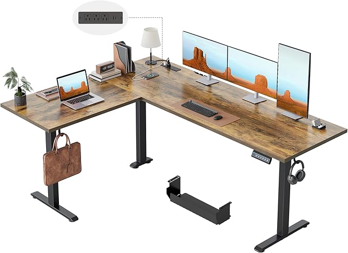 Klicelor L Shaped Standing Desk 63 x 48 Inch,Electric Height Adjustable Corner Desk with Cable Management & Power Outlets, Ergonomic Sit Stand Up Computer Table for Home Office,Rustic Brown