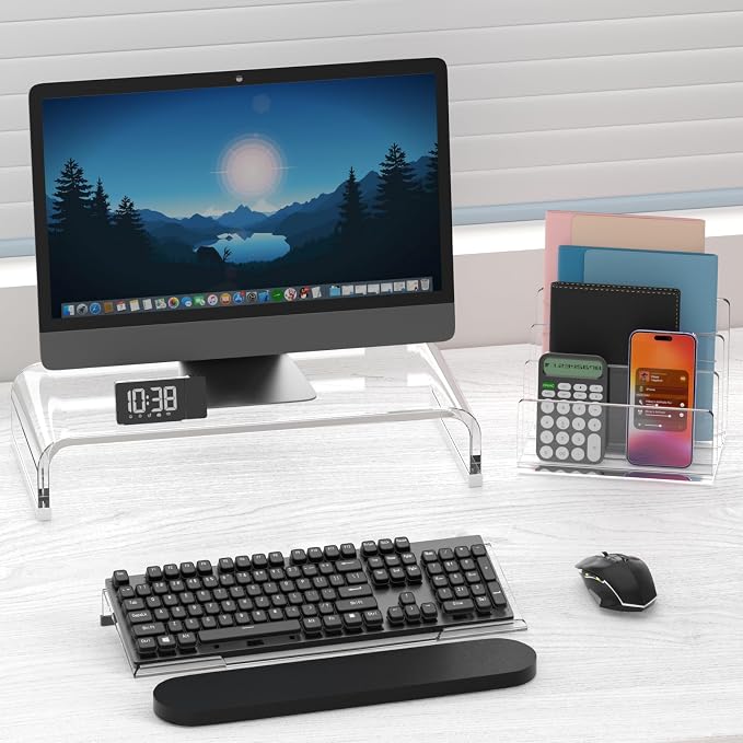 Richboom Ergonomic Computer Keyboard Stand - Tilt PC Keyboard Stand Riser for Easy Typing, Acrylic Keyboard Tray Holder for Office Desk, Home, School, with Silicone Anti-Slip Case, Clear