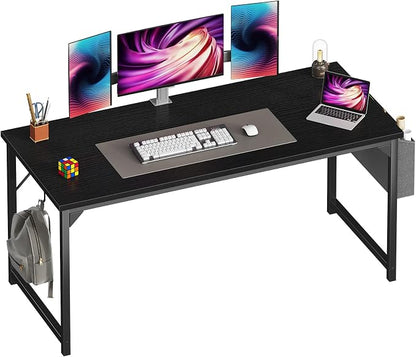 OLIXIS 63 Inch Computer Desk for Home Office, Writing Study Craft Gaming Table, Modern Computer Workstation with Storage Bag and Headphone Hook for Bedroom Small Spaces, Black