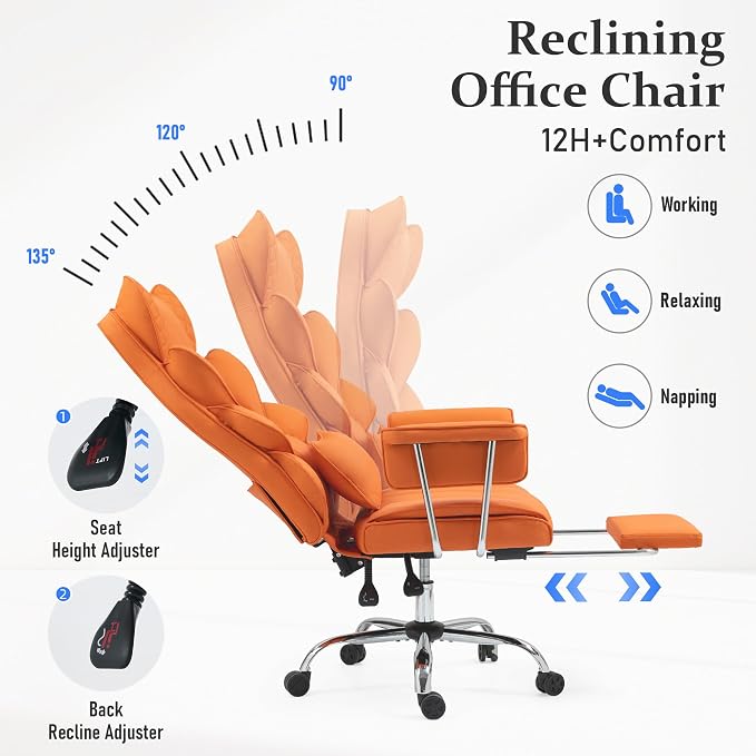 DYHOME 500 lbs Reclining Massage Office Chair with Foot Rest, Kneading Massage Home Office Chairs, High Back Office Desk Chair, Thicker Cushion, Big and Tall Ergonomic Chair for Heavy People, Orange