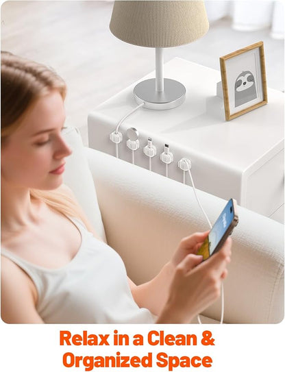 Cable Clips,8 Pack Cord Holder Cord Organizer [1s Lock & Strongest Adhesive] Spring Cord Clips Phone Charger Wire Desk Cable Management Nightstand Home Office School Decor Women Desk Accessories White