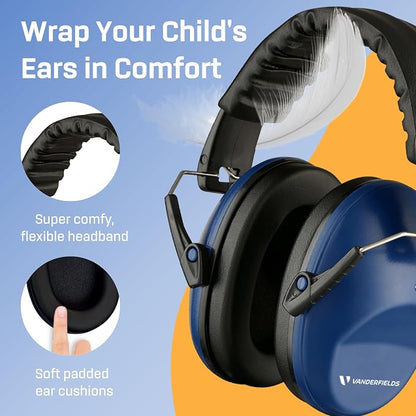 Vanderfields Hearing Protection Ear Muffs - Over 31 dB (2K Hz) Broad Noise Cancelling Sound Reduction Earmuffs for Kids 3-12
