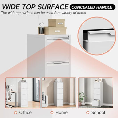 4 Drawer File Cabinet,Metal Vertical File Storage Cabinet with Lock,Filing Cabinets for Home Office,A4 Legal/Letter, Assembly Required(White)