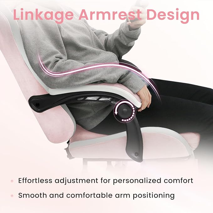 N-GEN GAMING Gaming Chair Video Game Computer Office Desk Use Ergonomic Reclining Backrest Adjustable Armrests Lumbar Support Footrest High Density Foam Breathable Fabric Heavy Duty Base (Pink)