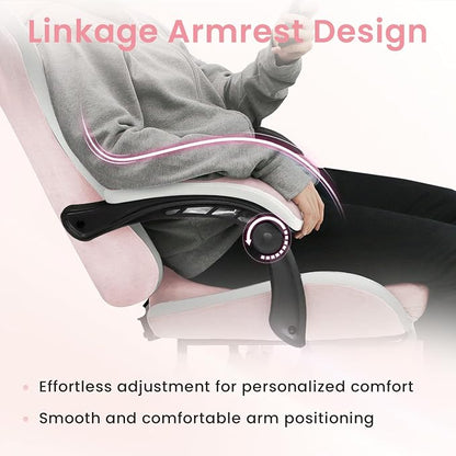 N-GEN GAMING Gaming Chair Video Game Computer Office Desk Use Ergonomic Reclining Backrest Adjustable Armrests Lumbar Support Footrest High Density Foam Breathable Fabric Heavy Duty Base (Pink)