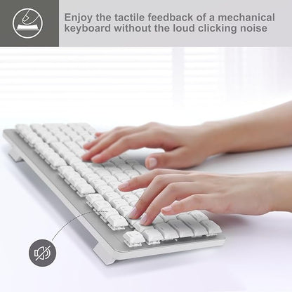 LeadsaiL Wireless Keyboard and Mouse Combo, 2.4Ghz Cordless Mechanical Keyboard and Silent Mouse for Business, Low-Profile Red Switch, 98-Key Compact Slim Keyboard for Windows/MacOS PC Laptop- Silver
