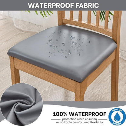 SearchI Waterproof PU Leather Seat Covers for Dining Chairs, 6 Pack Stretch Dining Room Chair Seat Covers, Kitchen Chair Seat Covers Protectors (Grayish)