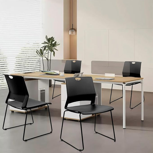 KLASIKA Stackable Guest Reception Chairs, Stacking Office Chair with Ergonomic Lumbar Support & Metal Legs, Plastic Desk Chairs for Conference School Church Waiting Meeting Break Room Set of 8, Black