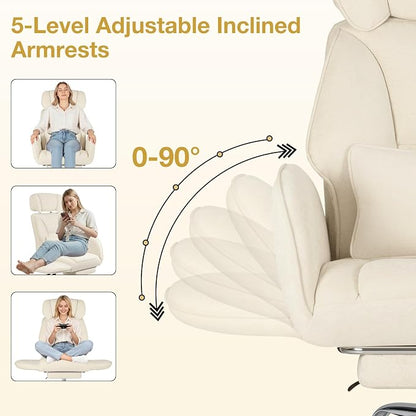 HOFFREE Criss Cross Chair with Wheels Ergonomic Office Chair with Reversible Armrest Wide Seat Comfy Desk Chair with Foot Rest for Gaming,Reading,Working(Beige)