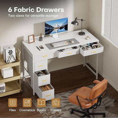 HLDIRECT 47" Computer Desk with 6 Drawers, Home Office Desk with Large Storage for Home Office,Gaming,Writing Study,Work (White)