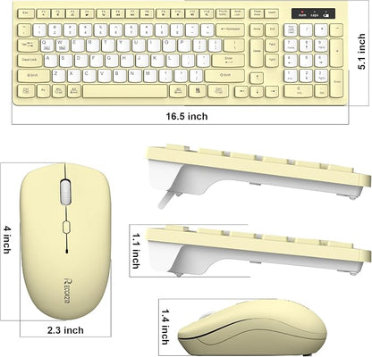 Wireless Keyboard and Mouse Combo, Full-Sized Wireless Keyboard and Adjustable DPI Mouse, 2.4GHz USB Receiver, Silent Keyboard and Mouse for PC, Windows, MAC, Desktop, Laptop (Canary Yellow-B)