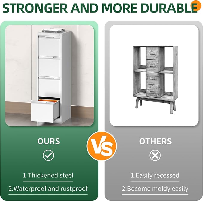 4 Drawer File Cabinet with Lock, Filing Cabinets for Home Office | Tall File Cabinet, Lockable File Cabinet, Metal File Cabinet for Letter/Legal/A4/F4 Size, Assemble Required