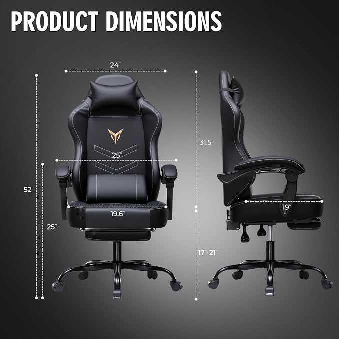 GTPLAYER Gaming Chair for Adults, Big and Tall 300LBS Heavy Duty Office Chair, Ergonomic High Back Lumbar Support and Wide Comfy Cushion with Linkage Armrests, Black