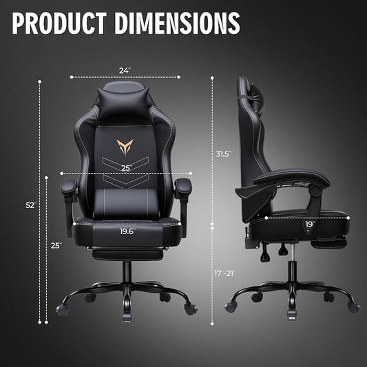 GTPLAYER Gaming Chair for Adults, Big and Tall 300LBS Heavy Duty Office Chair, Ergonomic High Back Lumbar Support and Wide Comfy Cushion with Linkage Armrests, Black