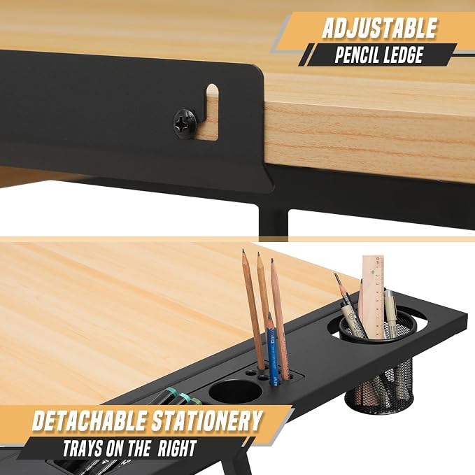 Drafting Table with Height Adjustable Wood Top, Drawing Table with Storage Drawers, Extendable Design, Art Desk Ideal for Drawing, Painting, Writing, Home Office, Natural
