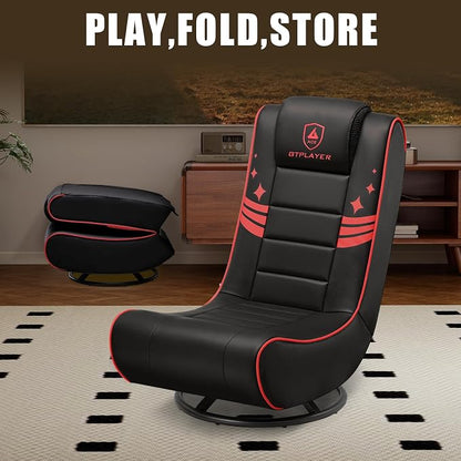 GTPLAYER Floor Gaming Chair Foldable Swivel Floor Chairs for Kids Boys Comfy Video Game Seat with 360° Multipurpose for Gamers, Bedroom or Game Room (Black-Red)
