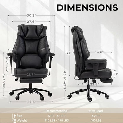 Dowinx Big and Tall Office Chair 400 Lbs with Rotating Massage Lumbar Support, Wide Thick Seat Cushion and Adjustable Armrest,Computer Gaming Chairs with Footrest,Black