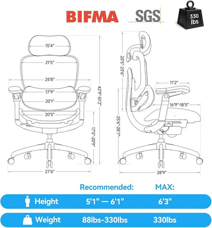 SIHOO Doro C300 Pro V2 Ergonomic Office Chair, Full-Body Adaptive Support, 8D Armrests & Breathable Mesh, Comfy High Back Computer Desk Chair for Long Hours, 135° Recline, 2 Packs, Black