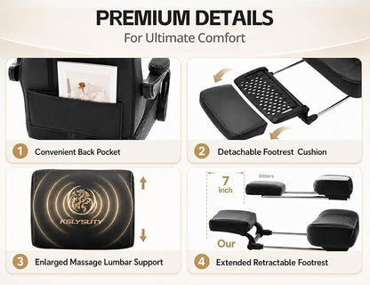 Office Desk Computer Gaming Chair for Adults, Ergonomic High Back Gamer Chair with Massage and Pocket Spring Cushion, Swivel Comfy Video Game Chairs with Footrest and Lumbar Support (Pro Black)