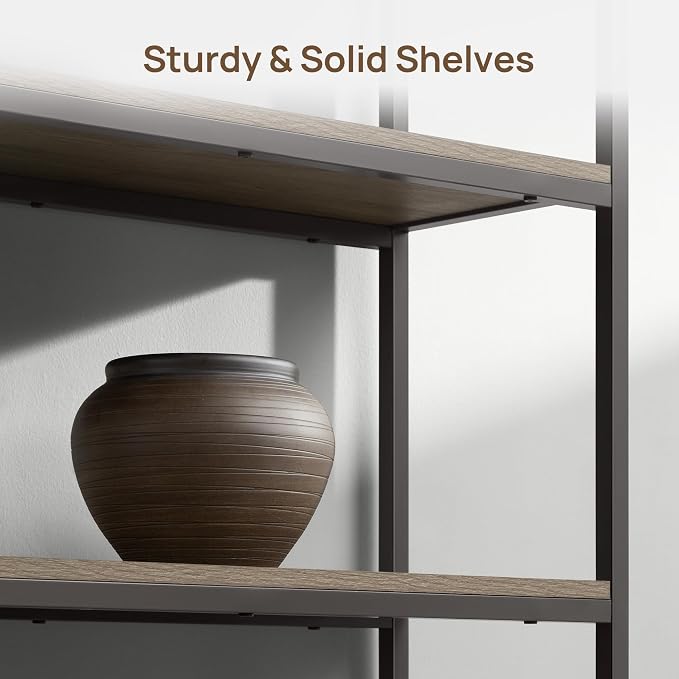 SICOTAS Book Shelf Fluted Bookshelf Cabinet - 75" Tall Bookcase 6 Tier Large Bookshelves with Doors Storage Modern Double Wide Book Shelves Case for Living Room Home Office Library, Metal Frame, Grey