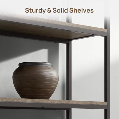 SICOTAS Book Shelf Fluted Bookshelf Cabinet - 75" Tall Bookcase 6 Tier Large Bookshelves with Doors Storage Modern Triple Wide Book Shelves Case for Living Room Home Office, Metal Frame, Grey