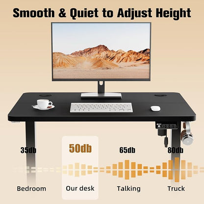 ERGOMAKER Electric Small Standing Desk, 31.5" x 23.6" Height Adjustable Sit Stand Desk with Splice Board for Home Office, Computer Desk Memory Preset (Black Frame, Black Desktop)