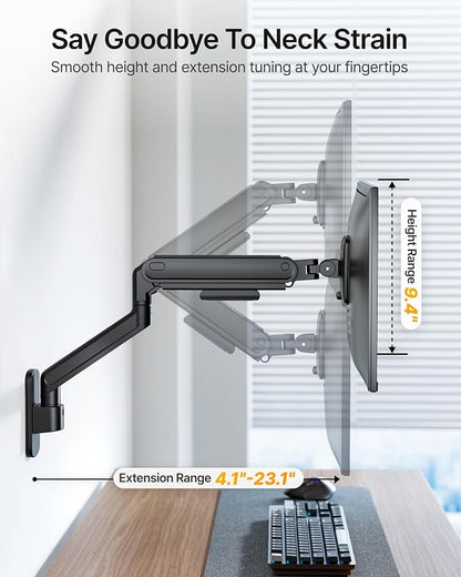 monTEK Single Monitor Wall Mount for 17 to 40 inch Screen, Heavy-Duty Holds up to 26.4lbs,Adjustable Full Motions Mechanical Spring Arm, VESA 75x75/100x100,Black