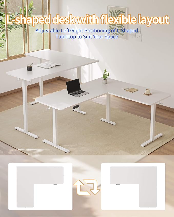 YIHAYO L Shaped Standing Desk Adjustable Height, 63 x 55 Inches Electric Corner Standing Desk with Splice Board, Computer Desk for Home Office, White