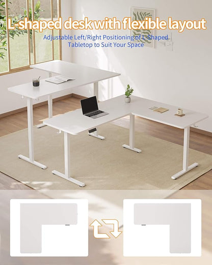 YIHAYO L Shaped Standing Desk Adjustable Height, 63 x 55 Inches Electric Corner Standing Desk with Splice Board, Computer Desk for Home Office, White