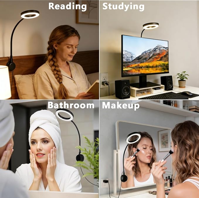 Little Joke Suction Mount Video Monitor Ring Light Bendable Desk Lamp | Selfie Fill Desk Lighting for Office Home, Flexible Gooseneck 7w 3 Modes For Video Conference, Webcam, Meetings, Live Stream
